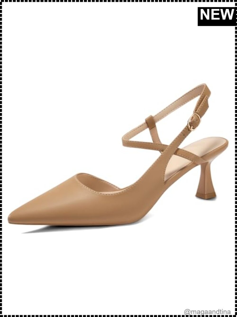 Coutgo Womens Faux Leather Slingback Kitten Heel Pointed Toe Pumps